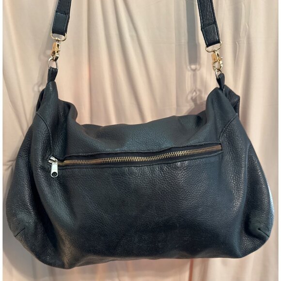 VTG Anna Corinna Black Leather Mid City Large Fold Over Tote Satchel - Picture 5 of 10